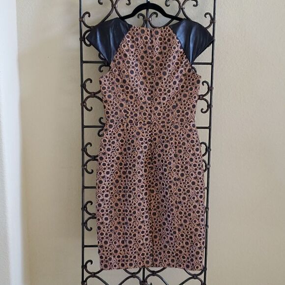 BRADLEY SCOTT Silk/Leather Sheath Dress - Size 6 - Picture 2 of 6